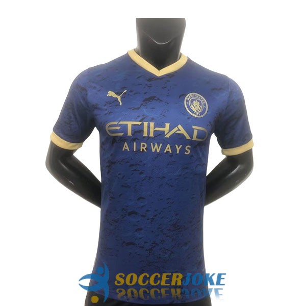 shirt manchester city blue golden special edition player version 2022-2023