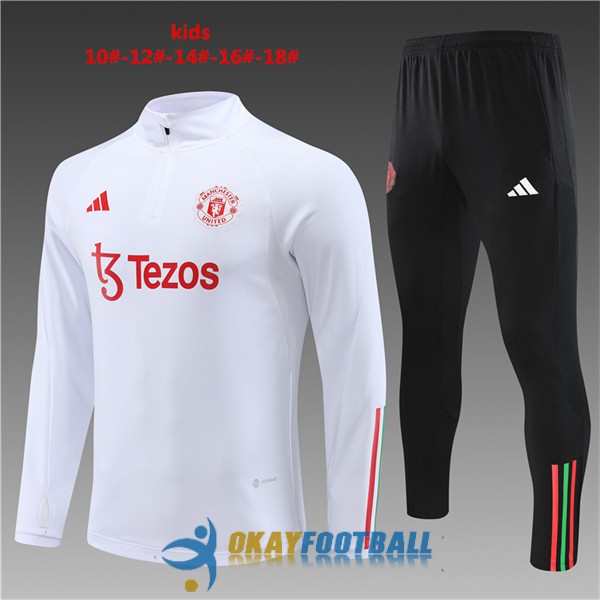 tracksuit zipper manchester united kid white red 2023-2024 [EX23-9-28-61]